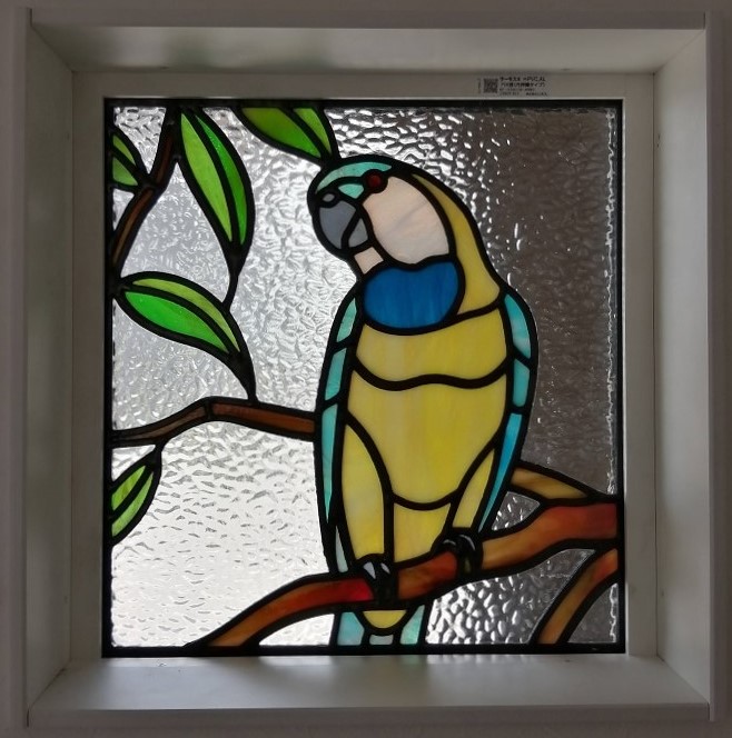 オウム｜ステンドグラス工房福井｜すてんどぐらす・オリビエ｜福井県のステンドグラス制作・修理・注文｜北陸・石川・富山・全国発送可