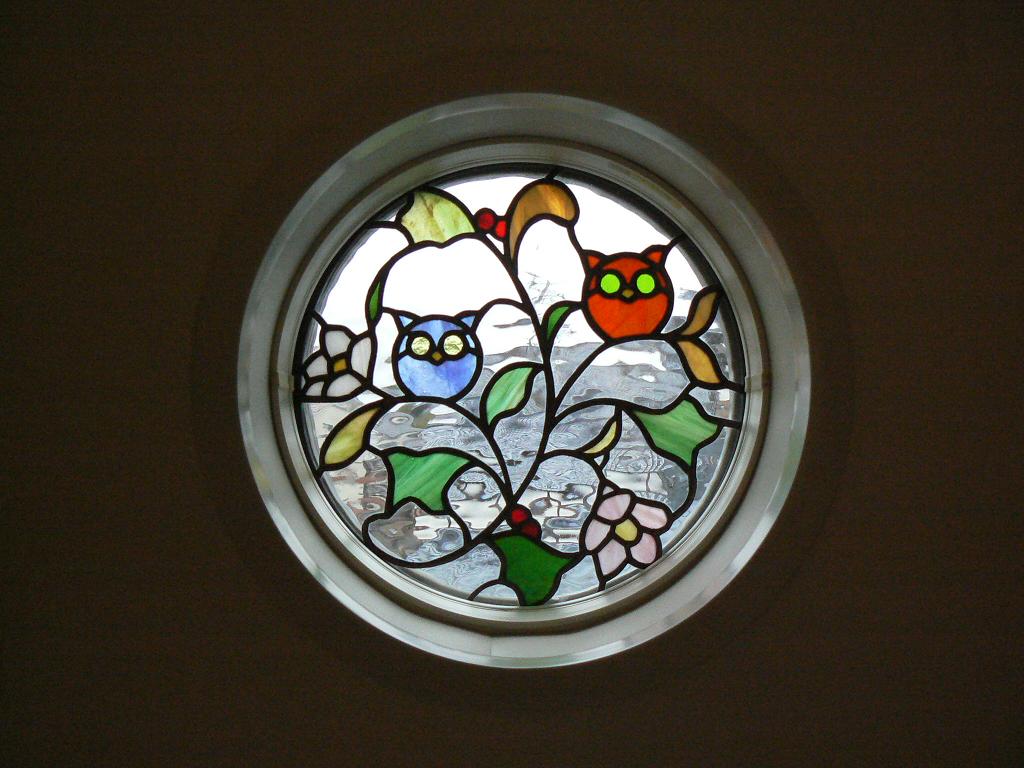 ふくろうと花｜ステンドグラス工房福井｜すてんどぐらす・オリビエ｜福井県のステンドグラス制作・修理・注文｜北陸・石川・富山・全国発送可