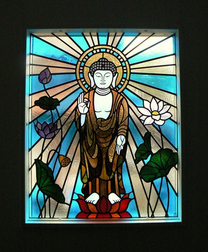 阿弥陀如来｜ステンドグラス工房福井｜すてんどぐらす・オリビエ｜福井県のステンドグラス制作・修理・注文｜北陸・石川・富山・全国発送可